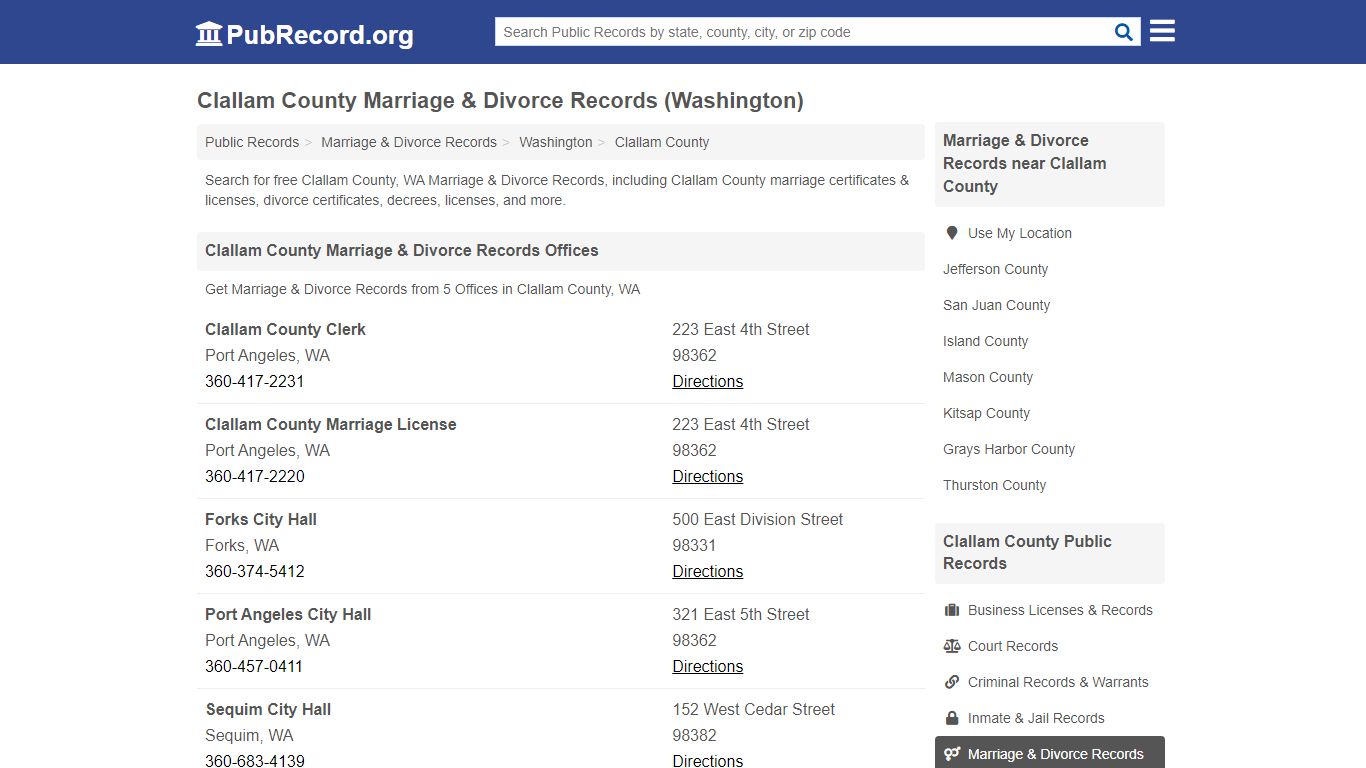 Clallam County Marriage & Divorce Records (Washington)